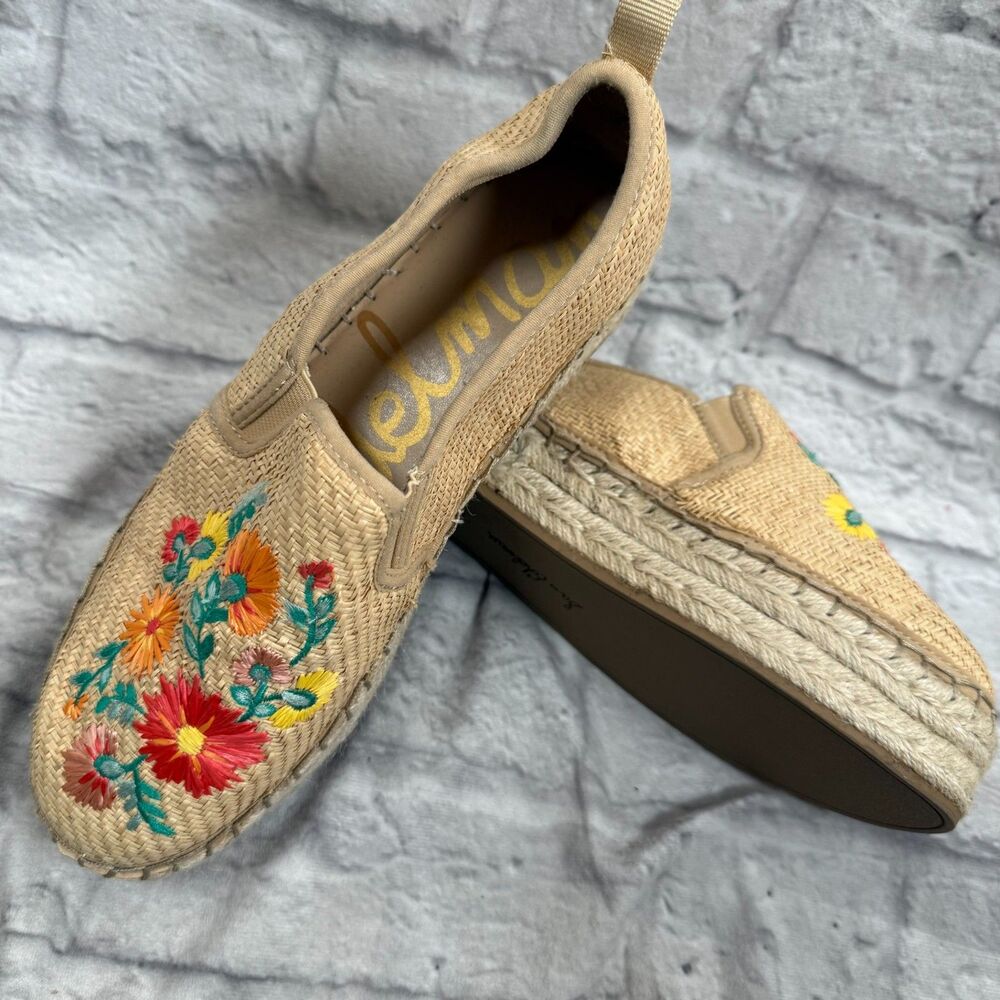 Sam Edelman Carrin 3 Platform Shoes Women's 9W Embroidered Floral Espadrille